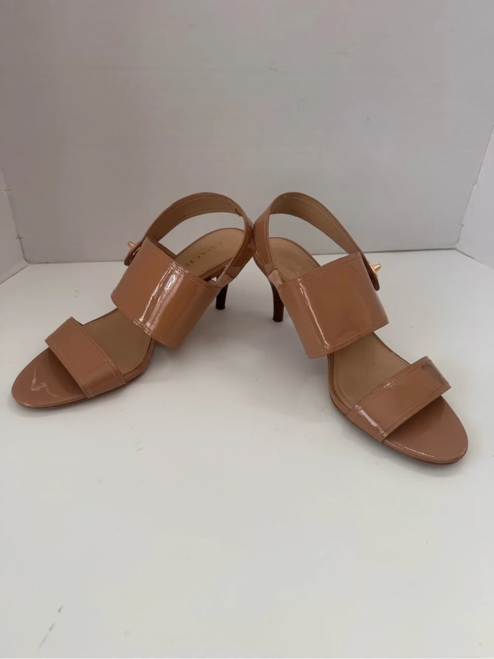 Coach Marla Tan Nude Patent Leather Turnlock Slingback Sandals Size 7B